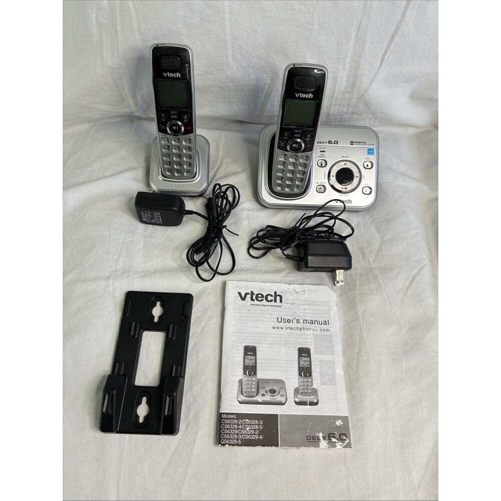 VTech Cordless Phone Answering System 2 Handsets CS6329-2 DECT 6.0 Tested Works